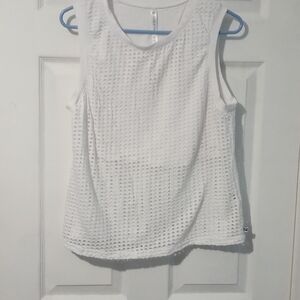 Fabletics White Eyelet Scoop Neck Tank